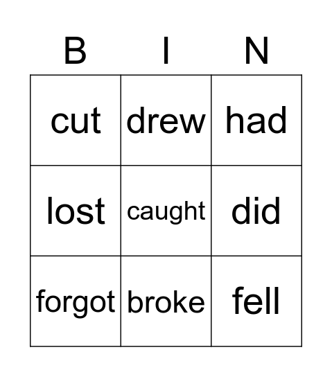 IRREGULAR VERBS Bingo Card