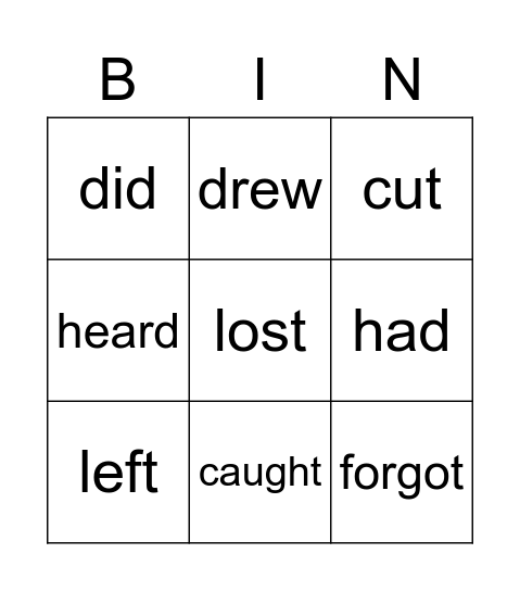 IRREGULAR VERBS Bingo Card