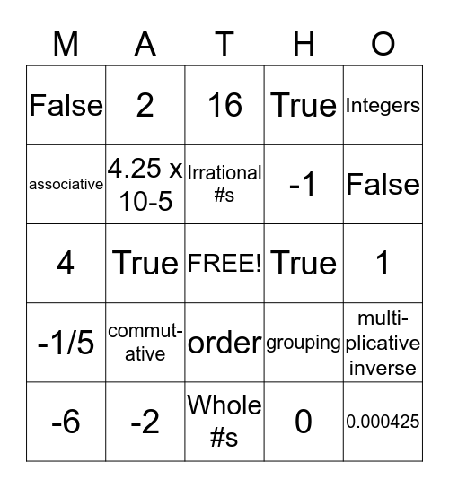 "Mixed Bag" Test Review (HONORS) Bingo Card