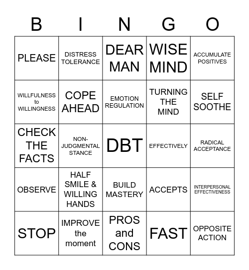 DBT Bingo Card