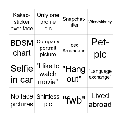 TinderThursdays Bingo Card
