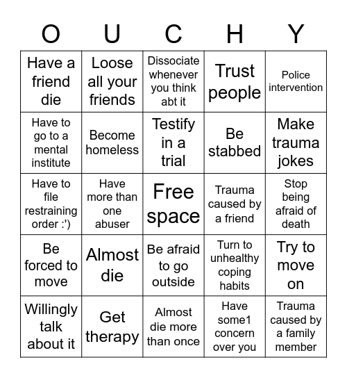 Cries Bingo Card