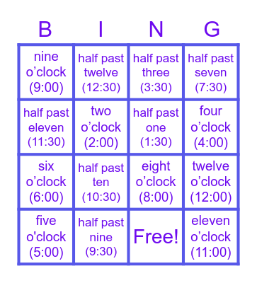 Telling Time Bingo! Bingo Card