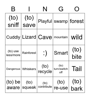 Animal bingo Card