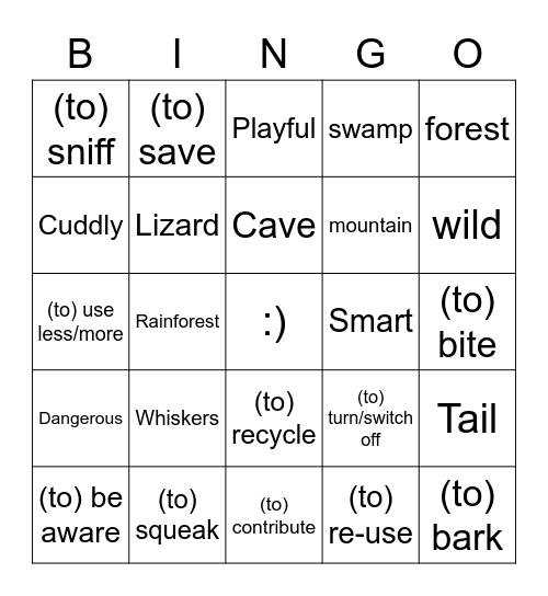 Animal bingo Card