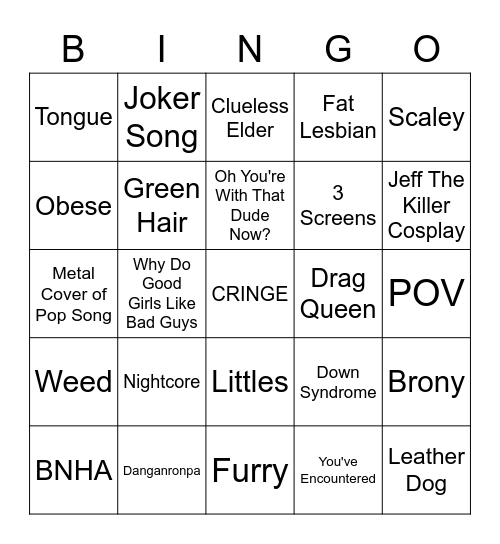 TIK TOK CRINGE Bingo Card