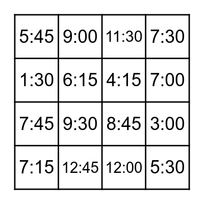 Time Bingo! Bingo Card