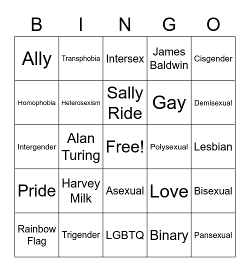 Pride Bingo Card