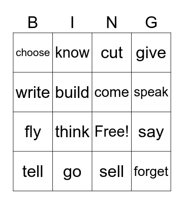 Verbs Review Bingo Card