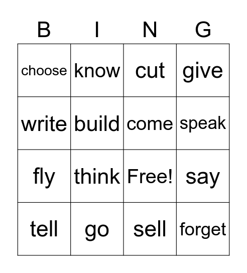 Verbs Review Bingo Card