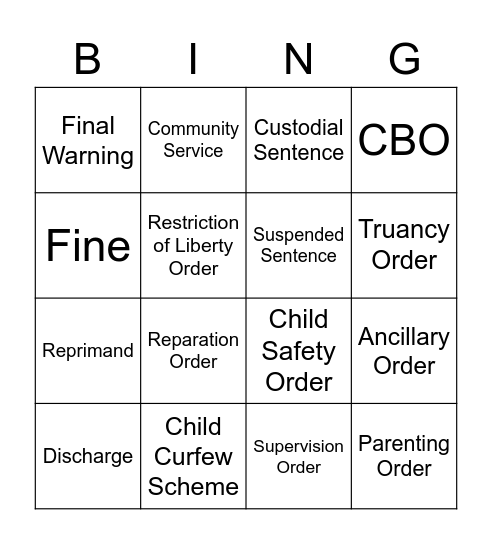 Sentences and Orders Bingo Card
