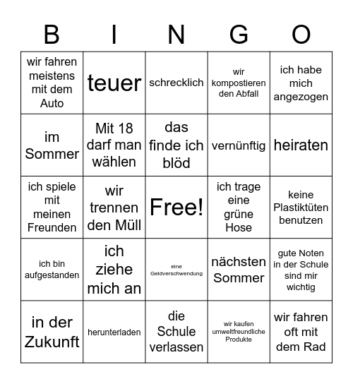 S3 German Final Bingo Card