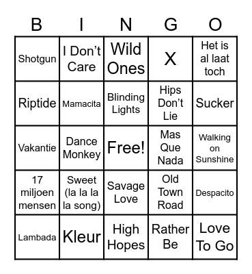 Muziekbingo 2020 Bingo Card