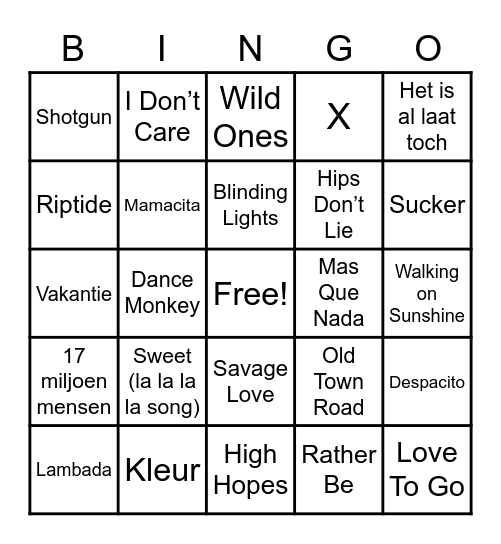 Muziekbingo 2020 Bingo Card