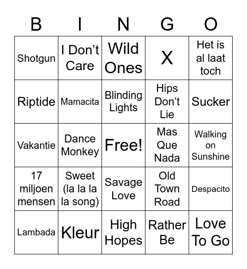 Muziekbingo 2020 Bingo Card