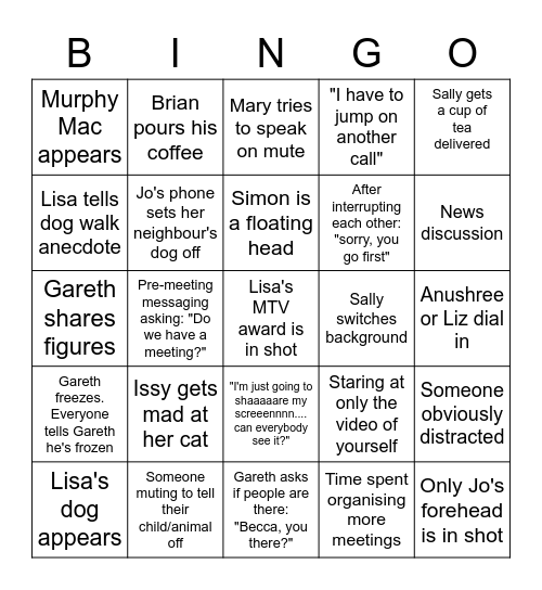 International Team Bingo Card