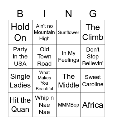 Misc Music Bingo Card
