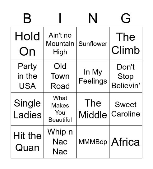 Misc Music Bingo Card