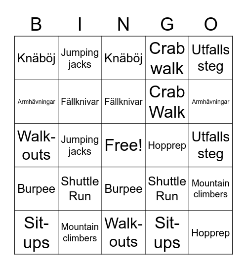 Träningsbingo Ute 2 Bingo Card