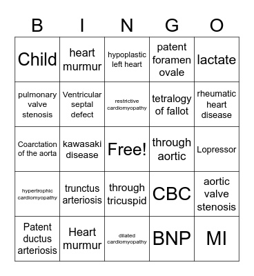 PEDI Bingo Card