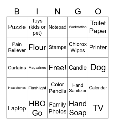 What's in My House?!? Bingo Card