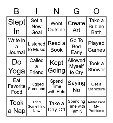Self-Care Bingo Card