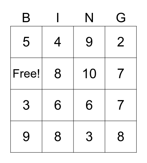 Division Bingo Card