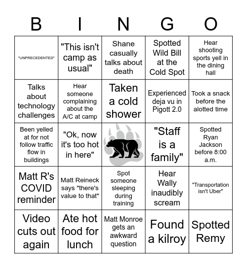 Staff Bingo Card