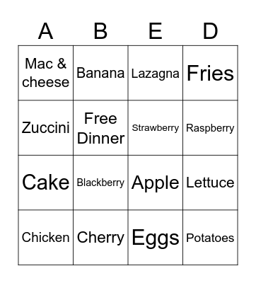 food Bingo Card