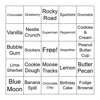 ICE CREAM FLAVORS Bingo Card