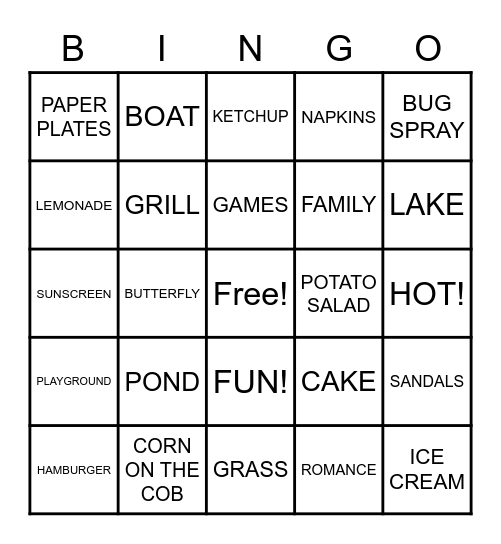 Picnic Bingo Card