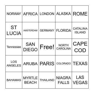 TOP FAVORITE VACATIONS Bingo Card
