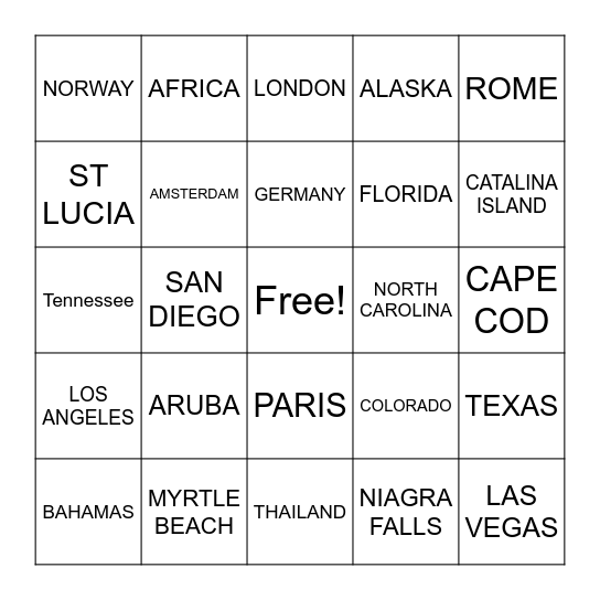 TOP FAVORITE VACATIONS Bingo Card