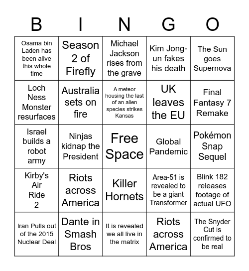 2020 Bingo Card