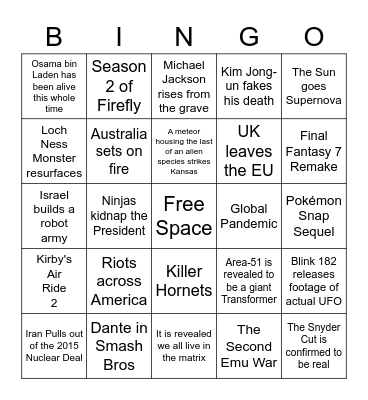 2020 Bingo Card