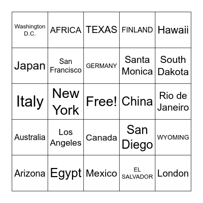 Vacations Bingo Card