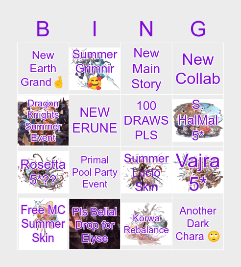 GBF Asura Bingo Card