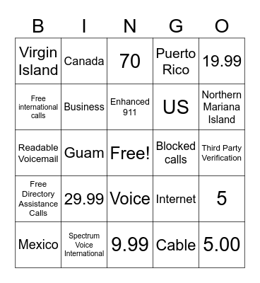 SPECTRUM VOICE BINGO Card