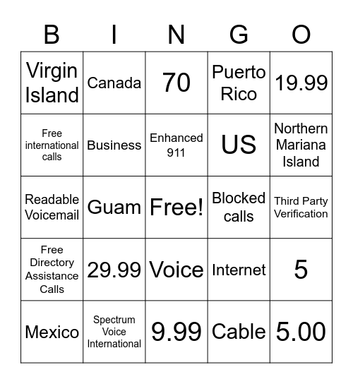 SPECTRUM VOICE BINGO Card
