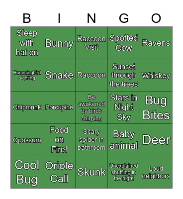 Peninsula State Park Camping Bingo Card