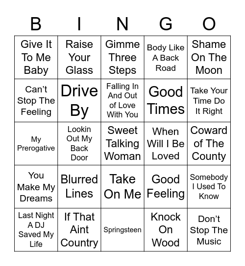 Music Bingo 72 Bingo Card