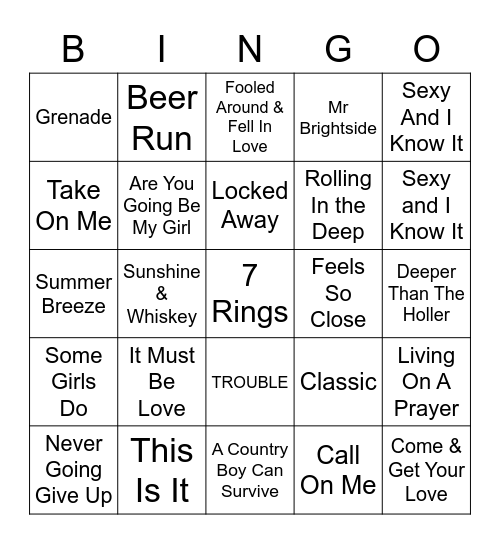 Music Bingo 60 Bingo Card