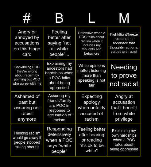 White Fragility Bingo Card