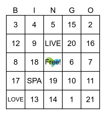Team Live Love Spa Bingo! Bingo Card