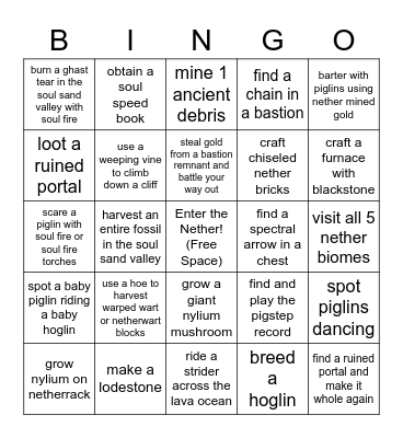 NETHER UPDATE BINGO Card