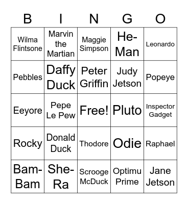 Cartoon Characters Bingo Card