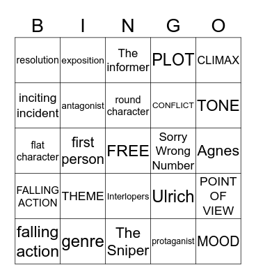 Short Story Review Bingo Card