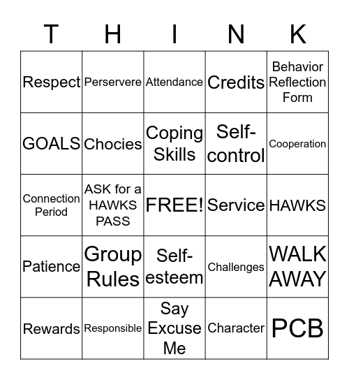 THINK FIRST BINGO Card