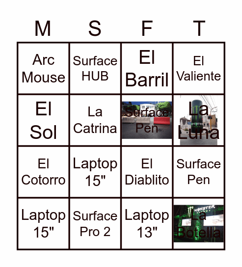 MICROSOFT SURFACE Bingo Card