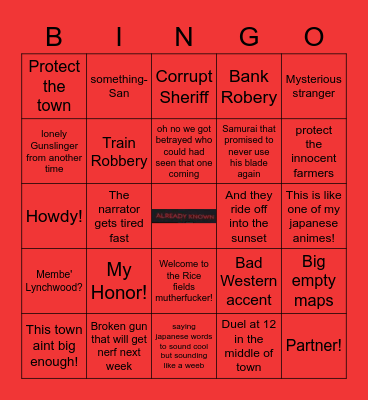 Bounty of Blood Bingo Card